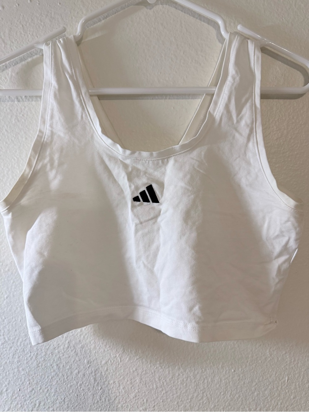 adidas White Cropped Athletic Tank with Black Logo